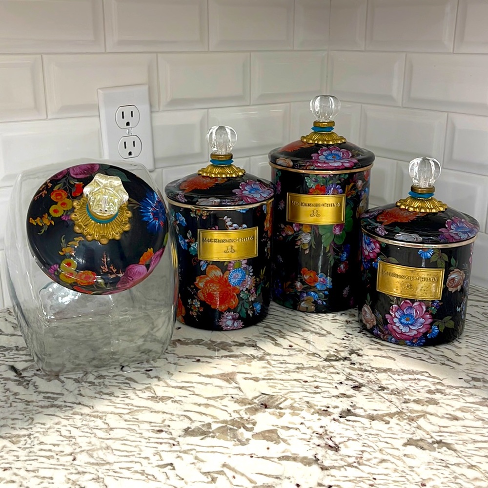 MacKenzie Child’s Floral Market Canisters - FOUR